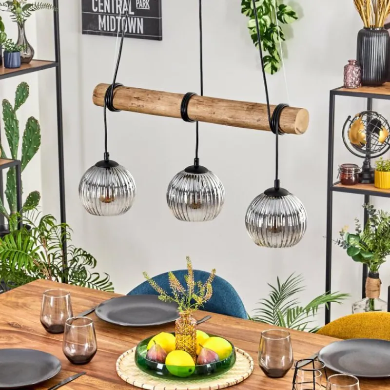 Suspension Verre Fumé-hofstein Koyoto Suspension, Boule lumineuse, Suspension Écru, Noir, 3 lumières