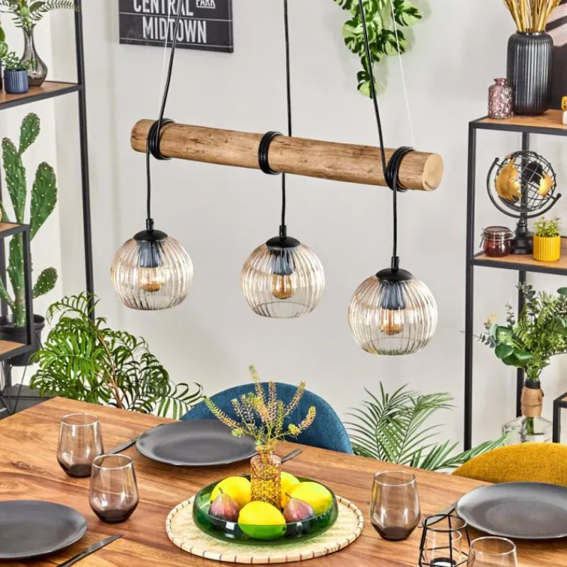 hofstein Koyoto Suspension, Boule lumineuse, Suspension Écru, Noir, 3 lumières