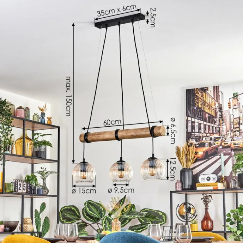 hofstein Koyoto Suspension, Boule lumineuse, Suspension Écru, Noir, 3 lumières