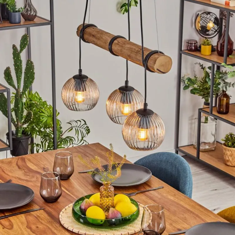 hofstein Koyoto Suspension, Boule lumineuse, Suspension Écru, Noir, 3 lumières