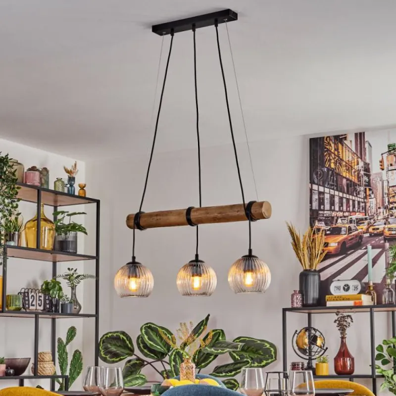 hofstein Koyoto Suspension, Boule lumineuse, Suspension Écru, Noir, 3 lumières