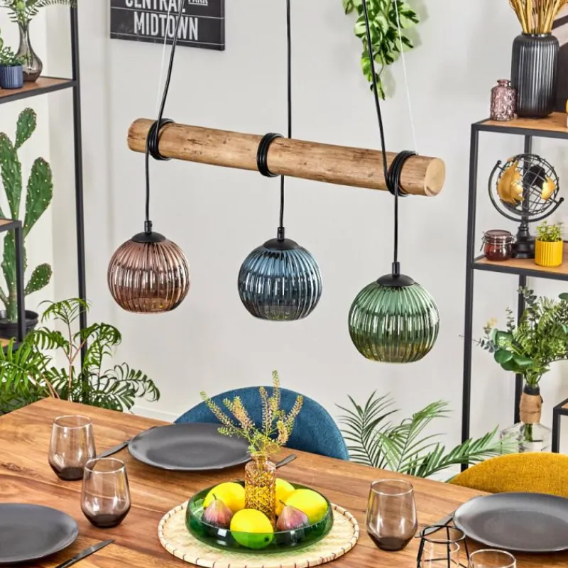 Style Boho-Chic-hofstein Koyoto Suspension, Boule lumineuse, Suspension Écru, Noir, 3 lumières