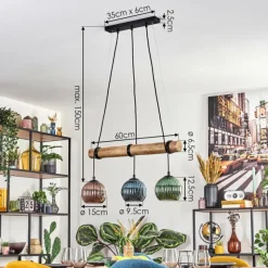 Style Boho-Chic-hofstein Koyoto Suspension, Boule lumineuse, Suspension Écru, Noir, 3 lumières