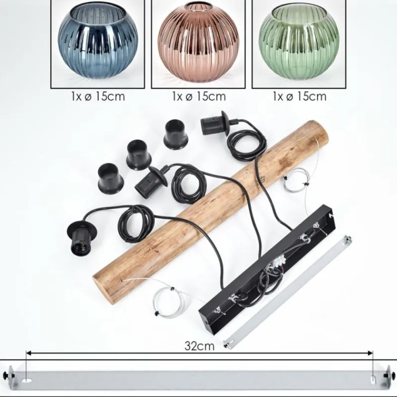 Style Boho-Chic-hofstein Koyoto Suspension, Boule lumineuse, Suspension Écru, Noir, 3 lumières