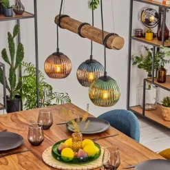 Style Boho-Chic-hofstein Koyoto Suspension, Boule lumineuse, Suspension Écru, Noir, 3 lumières