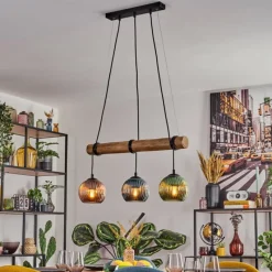 Style Boho-Chic-hofstein Koyoto Suspension, Boule lumineuse, Suspension Écru, Noir, 3 lumières