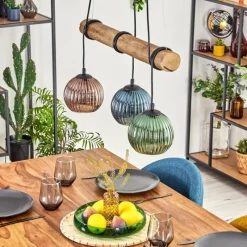 Style Boho-Chic-hofstein Koyoto Suspension, Boule lumineuse, Suspension Écru, Noir, 3 lumières