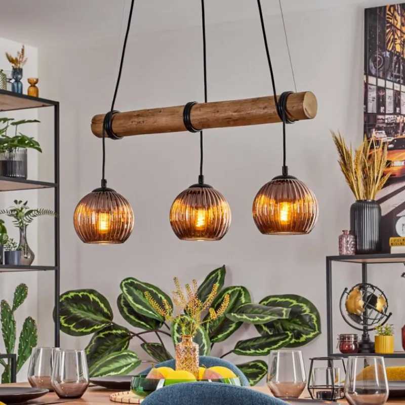 Style Boho-Chic-hofstein Koyoto Suspension, Boule lumineuse, Suspension Écru, Noir, 3 lumières