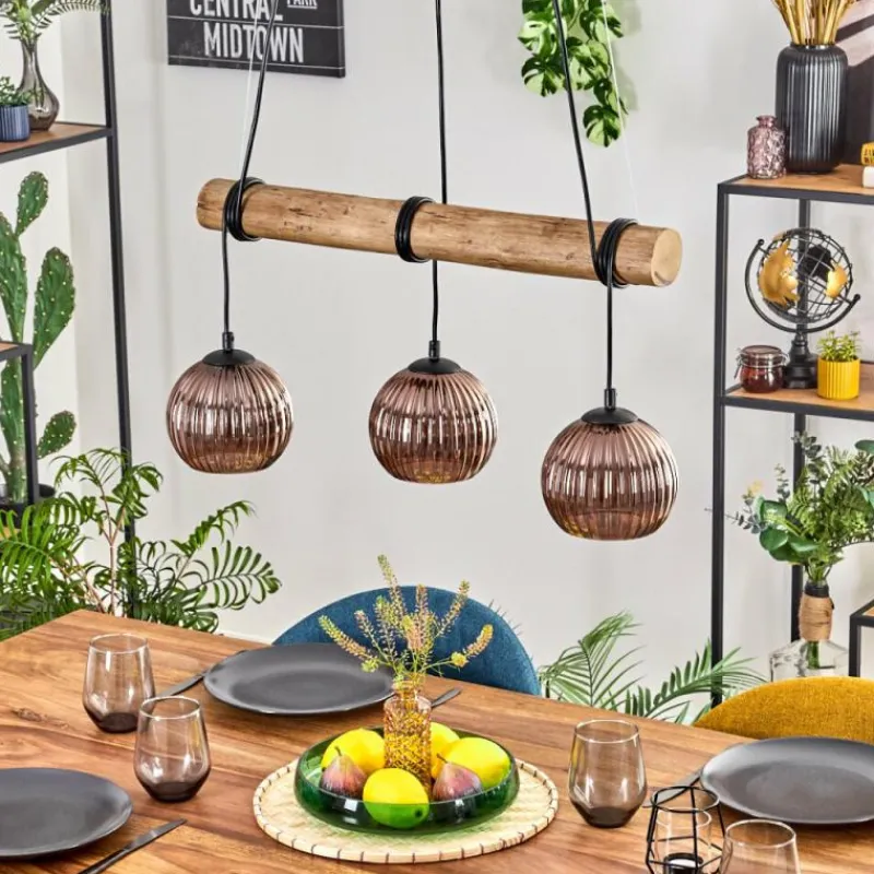 Style Boho-Chic-hofstein Koyoto Suspension, Boule lumineuse, Suspension Écru, Noir, 3 lumières