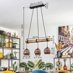 Style Boho-Chic-hofstein Koyoto Suspension, Boule lumineuse, Suspension Écru, Noir, 3 lumières