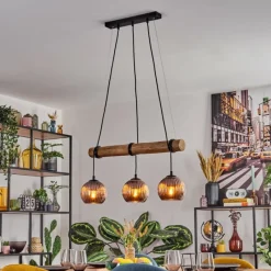 Style Boho-Chic-hofstein Koyoto Suspension, Boule lumineuse, Suspension Écru, Noir, 3 lumières