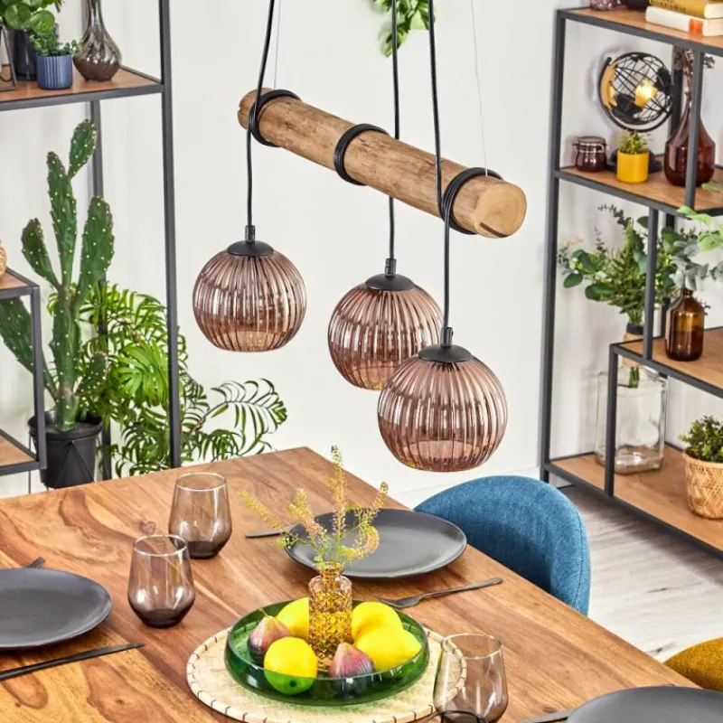 Style Boho-Chic-hofstein Koyoto Suspension, Boule lumineuse, Suspension Écru, Noir, 3 lumières