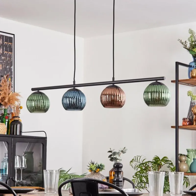 Lampes À Boules-hofstein Koyoto Suspension, Boule lumineuse, Suspension Bleu, Vert, Cuivré, 4 lumières