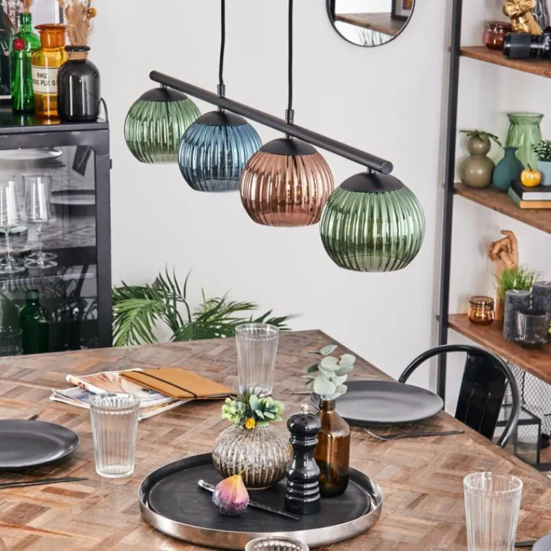 Lampes À Boules-hofstein Koyoto Suspension, Boule lumineuse, Suspension Bleu, Vert, Cuivré, 4 lumières