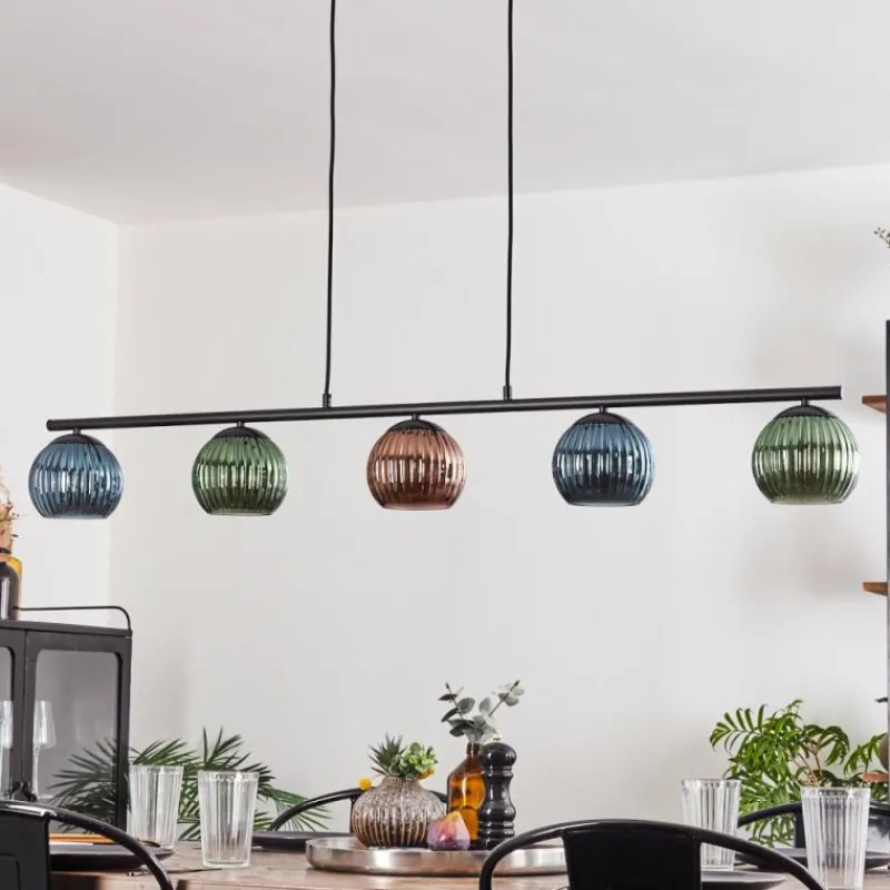 Lampes À Boules-hofstein Koyoto Suspension, Boule lumineuse, Suspension Bleu, Vert, Cuivré, 5 lumières