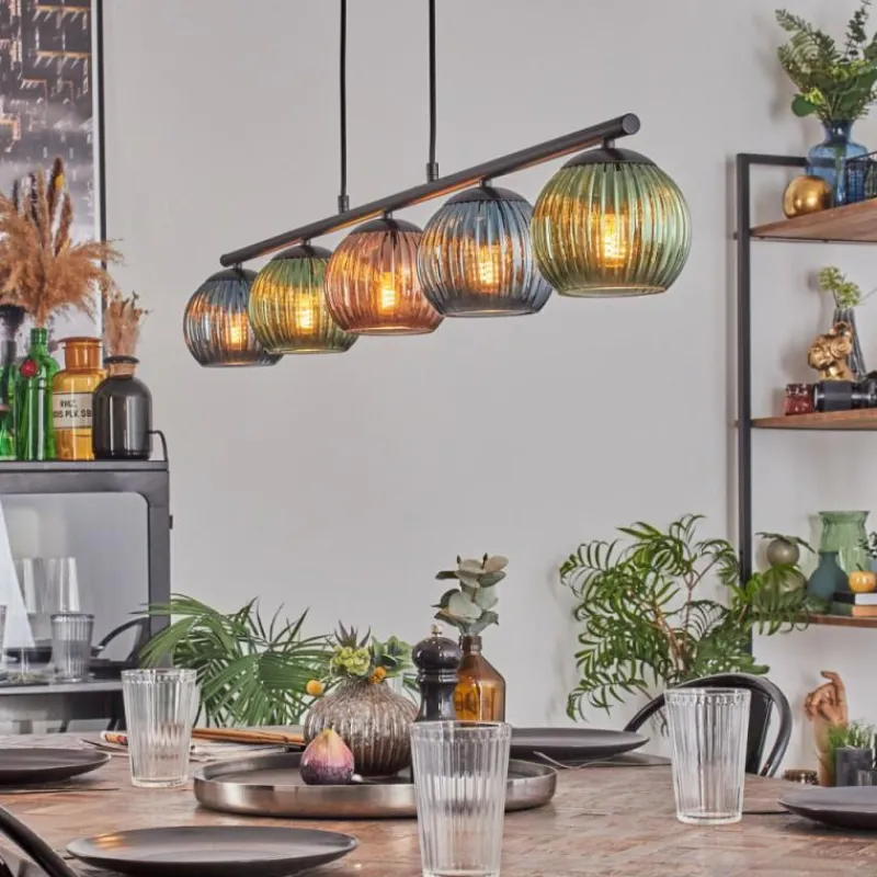 Lampes À Boules-hofstein Koyoto Suspension, Boule lumineuse, Suspension Bleu, Vert, Cuivré, 5 lumières