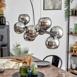 hofstein Koyoto Suspension, Boule lumineuse, Suspension Chrome, Fumé, 8 lumières