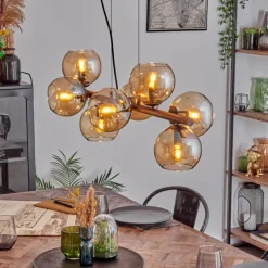 hofstein Koyoto Suspension, Boule lumineuse, Suspension Ambre, Fumé, 8 lumières