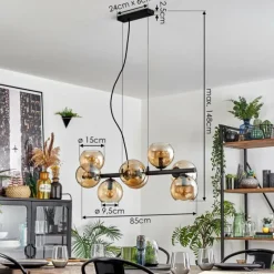 hofstein Koyoto Suspension, Boule lumineuse, Suspension Ambre, Fumé, 8 lumières