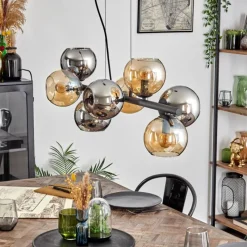 hofstein Koyoto Suspension, Boule lumineuse, Suspension Ambre, Chrome, Fumé, 8 lumières