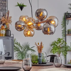 hofstein Koyoto Suspension, Boule lumineuse, Suspension Ambre, Chrome, Fumé, 8 lumières