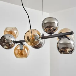 hofstein Koyoto Suspension, Boule lumineuse, Suspension Ambre, Chrome, Fumé, 8 lumières