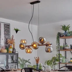 hofstein Koyoto Suspension, Boule lumineuse, Suspension Ambre, Chrome, Fumé, 8 lumières