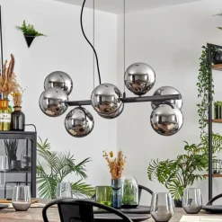 hofstein Koyoto Suspension, Boule lumineuse, Suspension Chrome, Fumé, 8 lumières