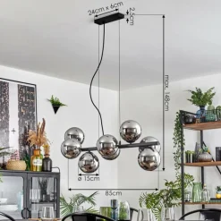 hofstein Koyoto Suspension, Boule lumineuse, Suspension Chrome, Fumé, 8 lumières