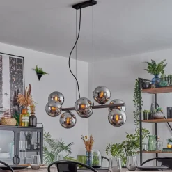 hofstein Koyoto Suspension, Boule lumineuse, Suspension Chrome, Fumé, 8 lumières