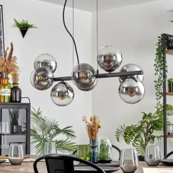 hofstein Koyoto Suspension, Boule lumineuse, Suspension Chrome, Clair, Fumé, 8 lumières