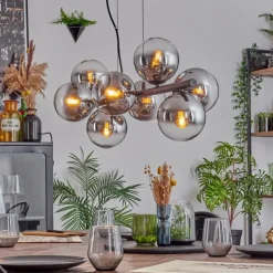 hofstein Koyoto Suspension, Boule lumineuse, Suspension Chrome, Clair, Fumé, 8 lumières