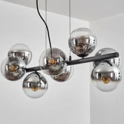 hofstein Koyoto Suspension, Boule lumineuse, Suspension Chrome, Clair, Fumé, 8 lumières