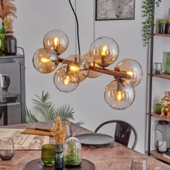 hofstein Koyoto Suspension, Boule lumineuse, Suspension Ambre, Clair, 8 lumières