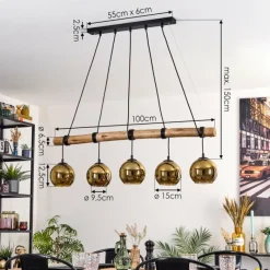 Lampes Dorées-hofstein Koyoto Suspension, Boule lumineuse, Suspension Écru, Noir, 5 lumières