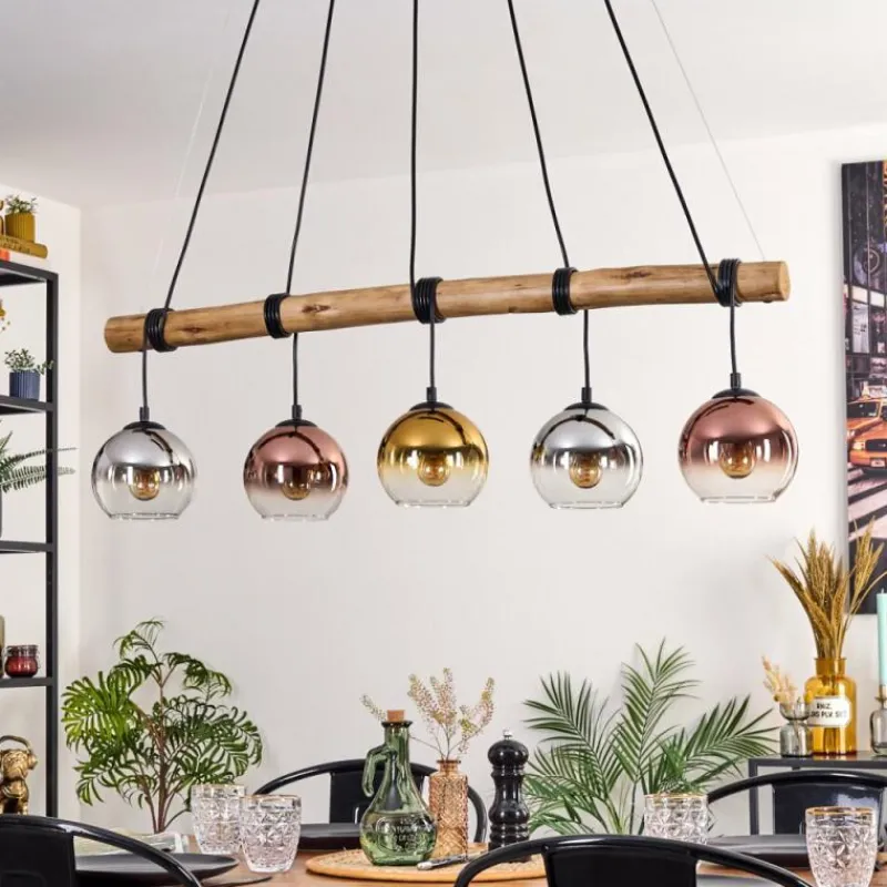 Lampes Dorées-hofstein Koyoto Suspension, Boule lumineuse, Suspension Écru, Noir, 5 lumières