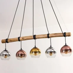 Lampes Dorées-hofstein Koyoto Suspension, Boule lumineuse, Suspension Écru, Noir, 5 lumières