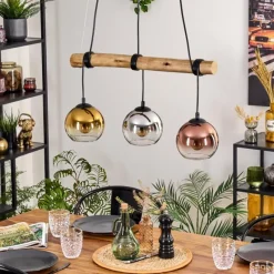 Lampes Dorées-hofstein Koyoto Suspension, Boule lumineuse, Suspension Écru, Noir, 3 lumières