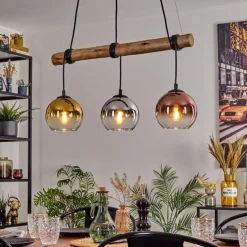 Lampes Dorées-hofstein Koyoto Suspension, Boule lumineuse, Suspension Écru, Noir, 3 lumières