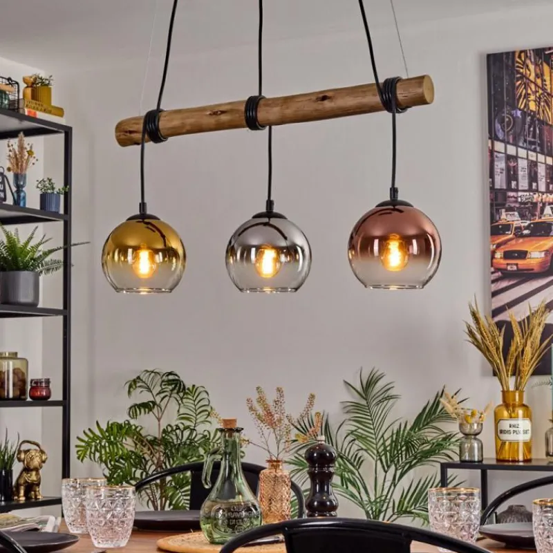 Lampes Dorées-hofstein Koyoto Suspension, Boule lumineuse, Suspension Écru, Noir, 3 lumières