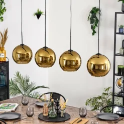 hofstein Koyoto Suspension, Boule lumineuse, Suspension Or, 4 lumières