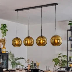 hofstein Koyoto Suspension, Boule lumineuse, Suspension Or, 4 lumières