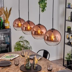 hofstein Koyoto Suspension, Boule lumineuse, Suspension Clair, Cuivré, 4 lumières