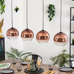 hofstein Koyoto Suspension, Boule lumineuse, Suspension Clair, Cuivré, 4 lumières