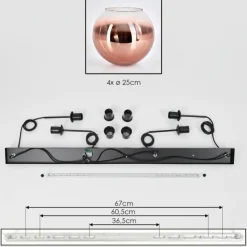 hofstein Koyoto Suspension, Boule lumineuse, Suspension Clair, Cuivré, 4 lumières
