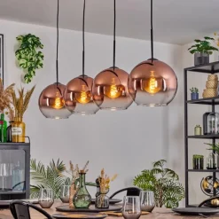 hofstein Koyoto Suspension, Boule lumineuse, Suspension Clair, Cuivré, 4 lumières