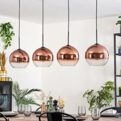 hofstein Koyoto Suspension, Boule lumineuse, Suspension Clair, Cuivré, 4 lumières