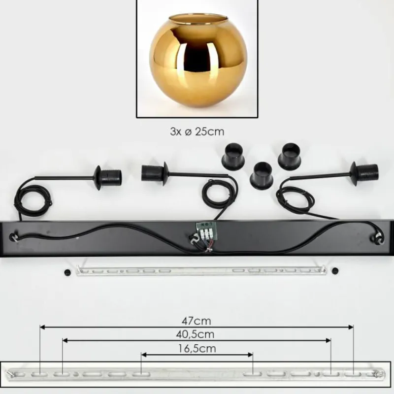 hofstein Koyoto Suspension, Boule lumineuse, Suspension Noir, 3 lumières