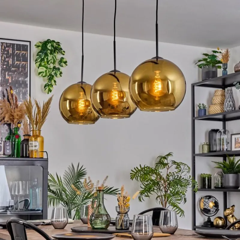 hofstein Koyoto Suspension, Boule lumineuse, Suspension Noir, 3 lumières