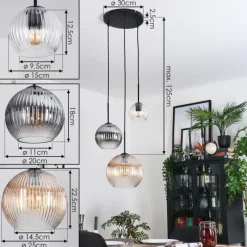 hofstein Koyoto Suspension, Boule lumineuse, Suspension Noir, 3 lumières